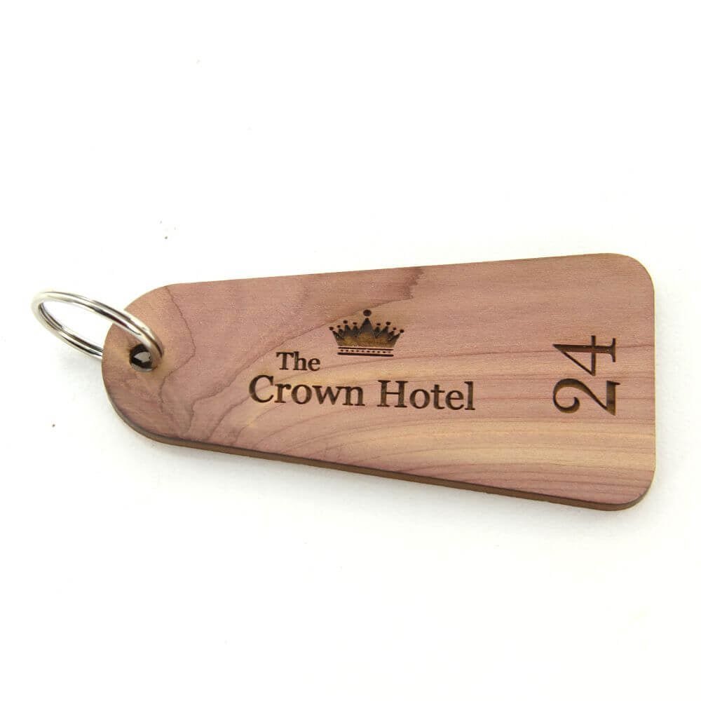 Key Fobs - Engraved Red Cedar Veneer Wood - bhma